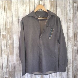 NWT All In Motion Gray Snap Button Down